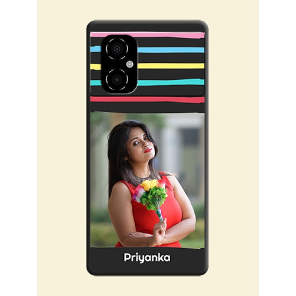 Multicolor Lines with Image on Space Black Personalized Soft Matte Phone Covers - Poco M4 5G Multicolor Lines with Image on Space Black Personalized Soft Matte Phone Covers - Poco M4 5G