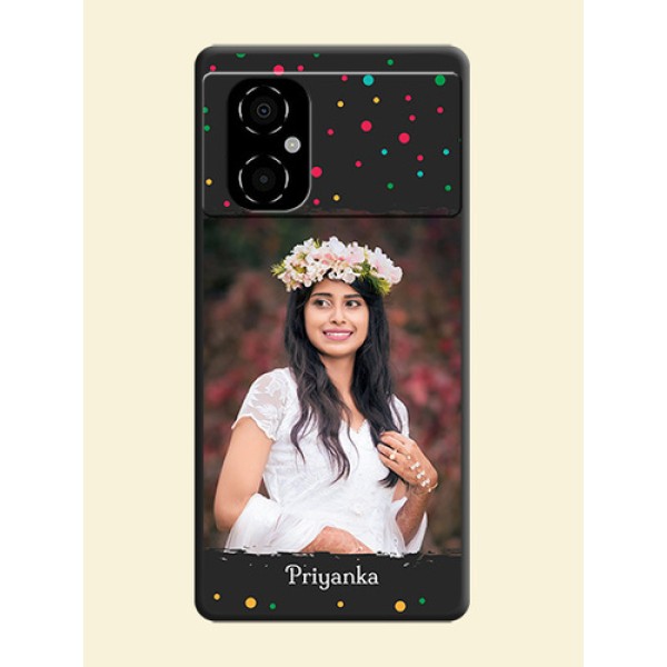 Multicolor Dotted Pattern with Text on Space Black Custom Soft Matte Phone Back Cover - Poco M4 5G Multicolor Dotted Pattern with Text on Space Black Custom Soft Matte Phone Back Cover - Poco M4 5G