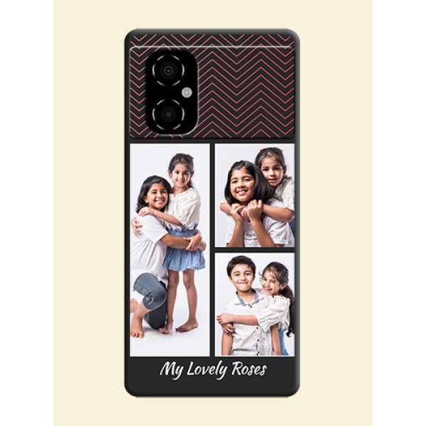 Wave Pattern with 3 Image Holder on Space Black Custom Soft Matte Back Cover - Poco M4 5G Wave Pattern with 3 Image Holder on Space Black Custom Soft Matte Back Cover - Poco M4 5G