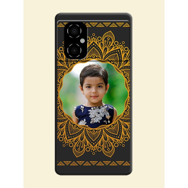 Round Image with Floral Design on Photo on Space Black Soft Matte Mobile Cover - Poco M4 5G Round Image with Floral Design on Photo on Space Black Soft Matte Mobile Cover - Poco M4 5G
