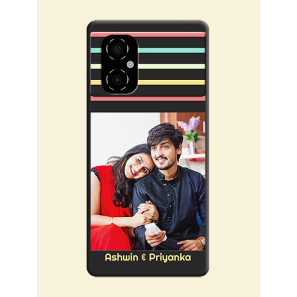 Color Stripes with Photo and Text on Photo on Space Black Soft Matte Mobile Case - Poco M4 5G Color Stripes with Photo and Text on Photo on Space Black Soft Matte Mobile Case - Poco M4 5G