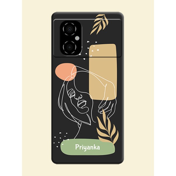 Custom Text With Line Art Of Women & Leaves Design On Space Black Personalized Soft Matte Phone Covers -Poco M4 5G Custom Text With Line Art Of Women & Leaves Design On Space Black Personalized Soft Matte Phone Covers -Poco M4 5G