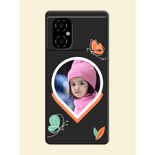 Upload Pic With Simple Butterly Design On Space Black Personalized Soft Matte Phone Covers -Poco M4 5G Upload Pic With Simple Butterly Design On Space Black Personalized Soft Matte Phone Covers -Poco M4 5G