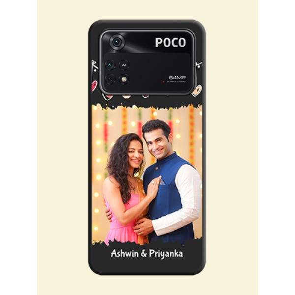 Pink Love Hangings with Name on Space Black Custom Soft Matte Phone Cases - Poco M4 Pro 4G Pink Love Hangings with Name on Space Black Custom Soft Matte Phone Cases - Poco M4 Pro 4G