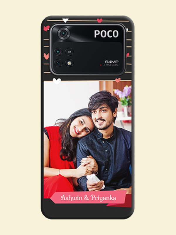 Love Pattern with Name on Pink Ribbon  on Photo on Space Black Soft Matte Back Cover - Poco M4 Pro 4G