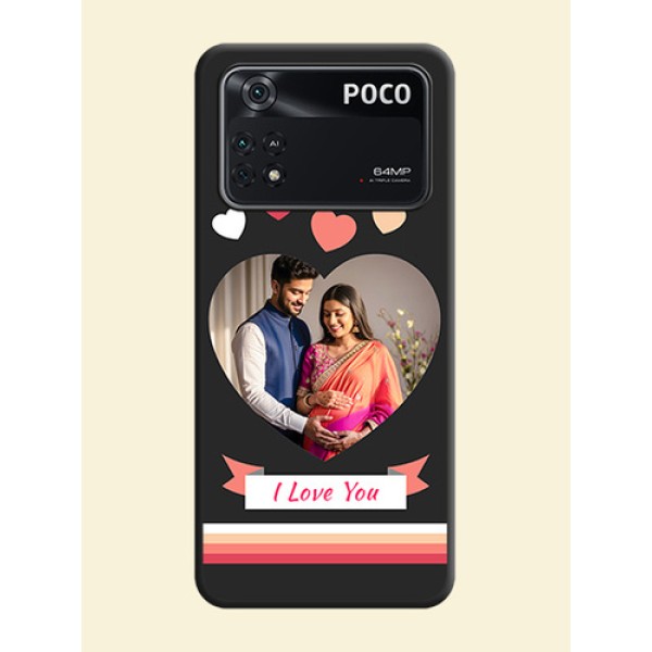 Love Shaped Photo with Colorful Stripes on Personalised Space Black Soft Matte Cases - Poco M4 Pro 4G Love Shaped Photo with Colorful Stripes on Personalised Space Black Soft Matte Cases - Poco M4 Pro 4G