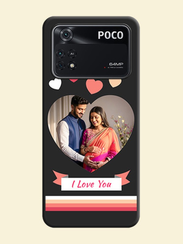 Love Shaped Photo with Colorful Stripes on Personalised Space Black Soft Matte Cases - Poco M4 Pro 4G
