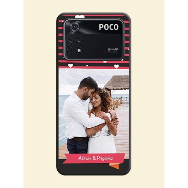 White Color Love Symbols with Pink Lines Pattern on Space Black Custom Soft Matte Phone Cases - Poco M4 Pro 4G White Color Love Symbols with Pink Lines Pattern on Space Black Custom Soft Matte Phone Cases - Poco M4 Pro 4G