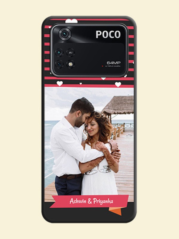 White Color Love Symbols with Pink Lines Pattern on Space Black Custom Soft Matte Phone Cases - Poco M4 Pro 4G