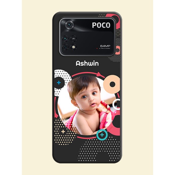 Multicoloured Round Image on Personalised Space Black Soft Matte Cases - Poco M4 Pro 4G Multicoloured Round Image on Personalised Space Black Soft Matte Cases - Poco M4 Pro 4G