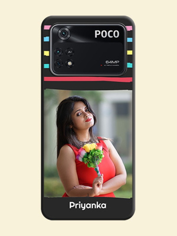 Multicolor Lines with Image on Space Black Personalized Soft Matte Phone Covers - Poco M4 Pro 4G