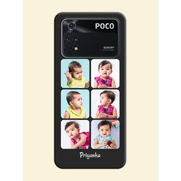 Floral Art with 6 Image Holder on Photo on Space Black Soft Matte Mobile Case - Poco M4 Pro 4G