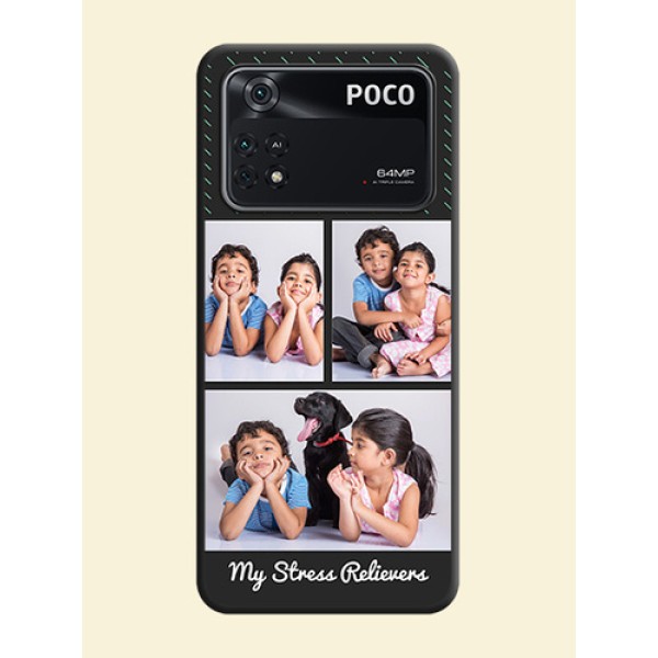 Cross Dotted Pattern with 2 Image Holder on Personalised Space Black Soft Matte Cases - Poco M4 Pro 4G Cross Dotted Pattern with 2 Image Holder on Personalised Space Black Soft Matte Cases - Poco M4 Pro 4G