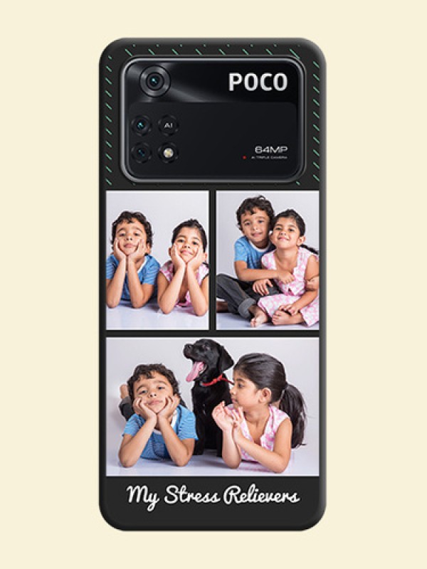 Cross Dotted Pattern with 2 Image Holder  on Personalised Space Black Soft Matte Cases - Poco M4 Pro 4G