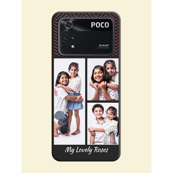 Wave Pattern with 3 Image Holder on Space Black Custom Soft Matte Back Cover - Poco M4 Pro 4G Wave Pattern with 3 Image Holder on Space Black Custom Soft Matte Back Cover - Poco M4 Pro 4G