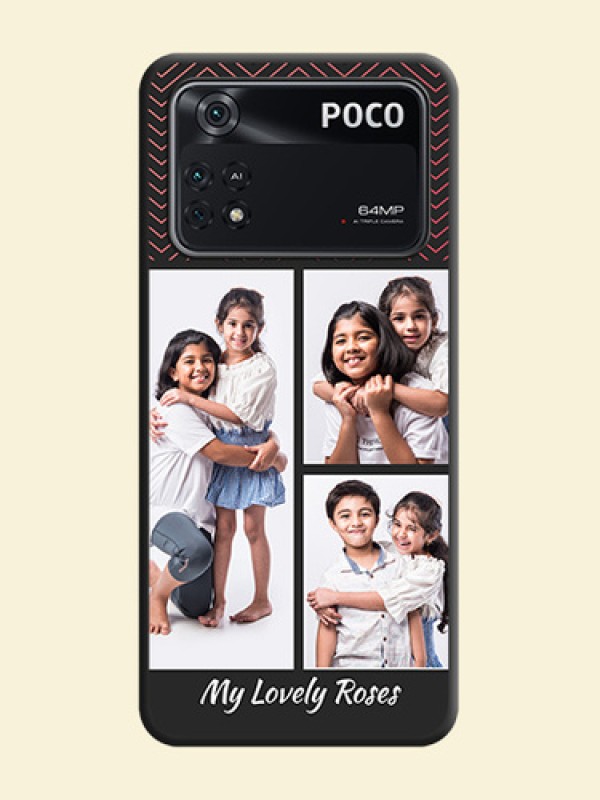 Wave Pattern with 3 Image Holder on Space Black Custom Soft Matte Back Cover - Poco M4 Pro 4G