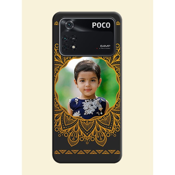 Round Image with Floral Design on Photo on Space Black Soft Matte Mobile Cover - Poco M4 Pro 4G Round Image with Floral Design on Photo on Space Black Soft Matte Mobile Cover - Poco M4 Pro 4G
