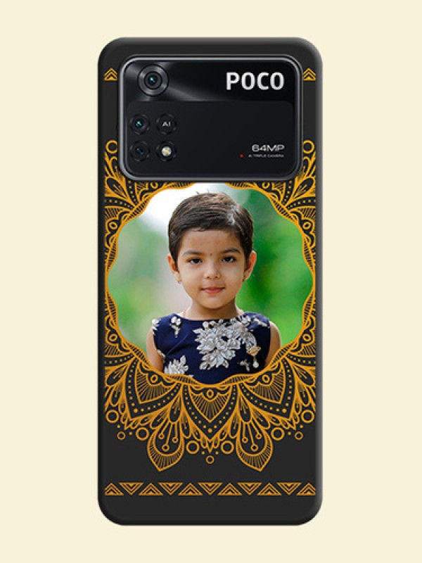 Round Image with Floral Design on Photo on Space Black Soft Matte Mobile Cover - Poco M4 Pro 4G