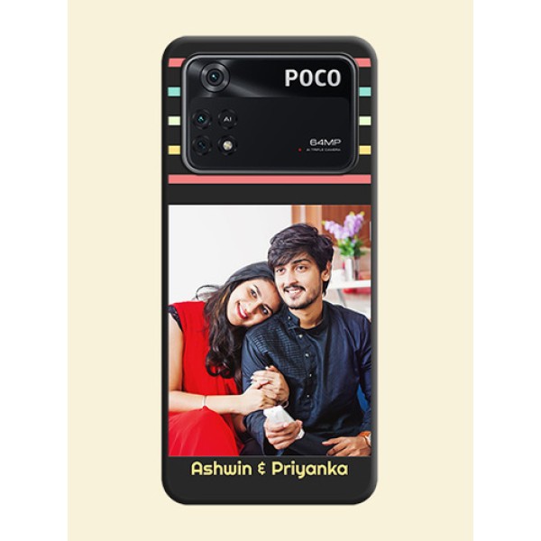 Color Stripes with Photo and Text on Photo on Space Black Soft Matte Mobile Case - Poco M4 Pro 4G Color Stripes with Photo and Text on Photo on Space Black Soft Matte Mobile Case - Poco M4 Pro 4G