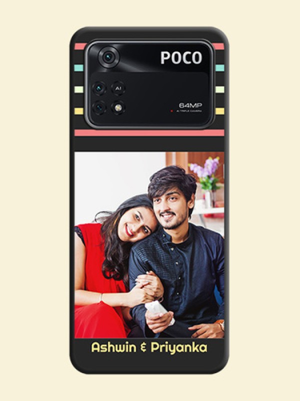 Color Stripes with Photo and Text on Photo on Space Black Soft Matte Mobile Case - Poco M4 Pro 4G