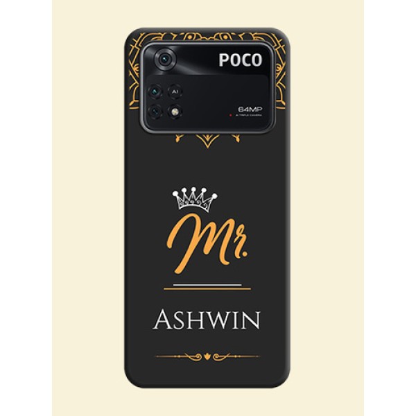 Mr Name with Floral Design on Personalised Space Black Soft Matte Cases - Poco M4 Pro 4G Mr Name with Floral Design on Personalised Space Black Soft Matte Cases - Poco M4 Pro 4G
