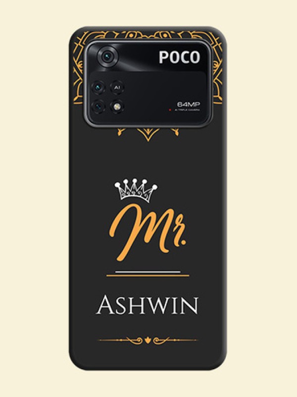 Mr Name with Floral Design  on Personalised Space Black Soft Matte Cases - Poco M4 Pro 4G