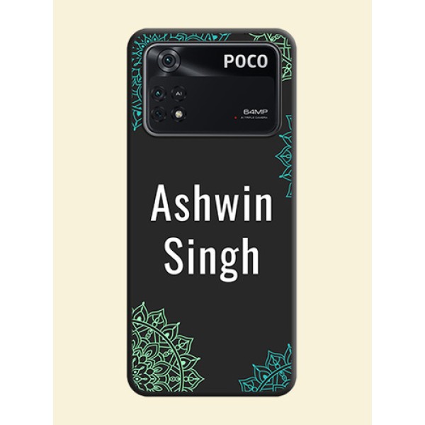 Your Name with Floral Design on Space Black Custom Soft Matte Back Cover - Poco M4 Pro 4G Your Name with Floral Design on Space Black Custom Soft Matte Back Cover - Poco M4 Pro 4G