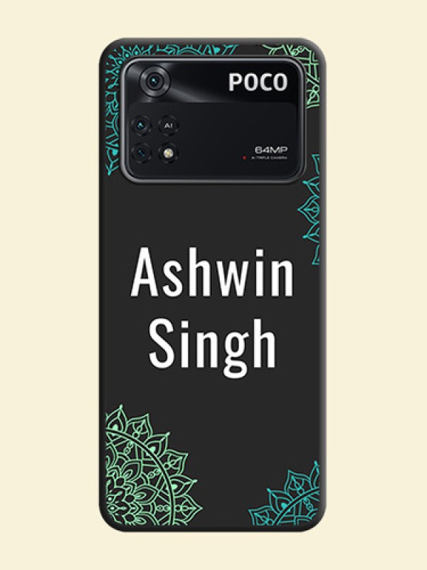 Your Name with Floral Design on Space Black Custom Soft Matte Back Cover - Poco M4 Pro 4G