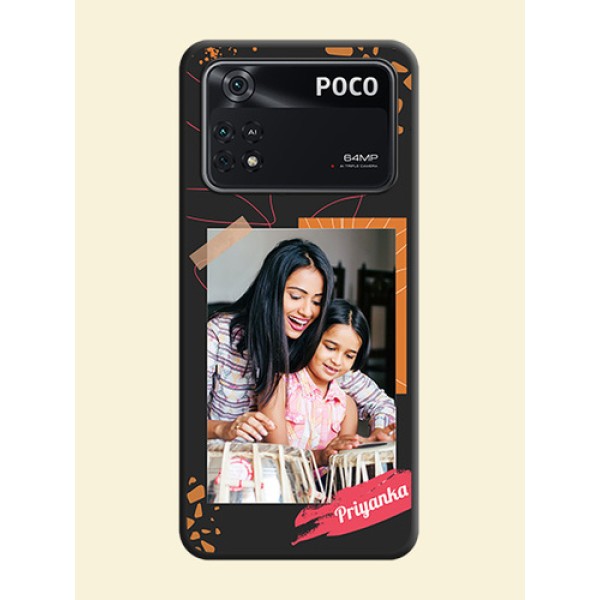 Orange Photo Frame on Space Black Custom Soft Matte Phone Back Cover - Poco M4 Pro 4G Orange Photo Frame on Space Black Custom Soft Matte Phone Back Cover - Poco M4 Pro 4G