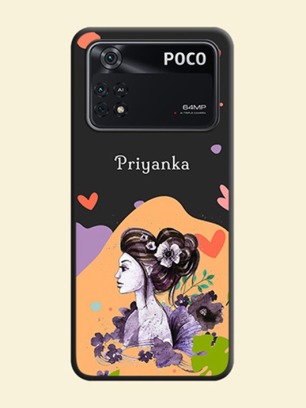 Namecase For Her With Fancy Lady Image On Space Black Personalized Soft Matte Phone Covers -Poco M4 Pro 4G