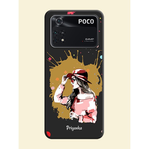 Mordern Lady With Color Splash Background With Custom Text On Space Black Personalized Soft Matte Phone Covers -Poco M4 Pro 4G