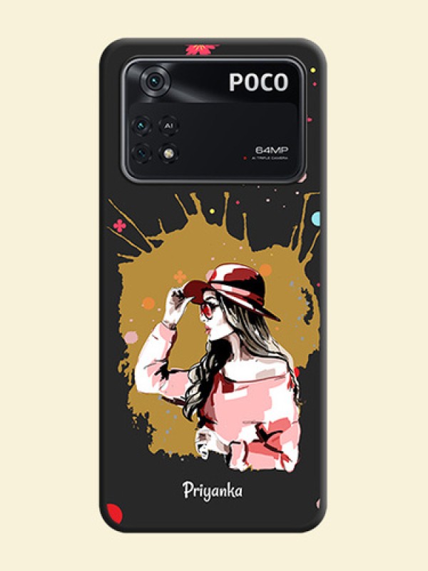 Mordern Lady With Color Splash Background With Custom Text On Space Black Personalized Soft Matte Phone Covers -Poco M4 Pro 4G
