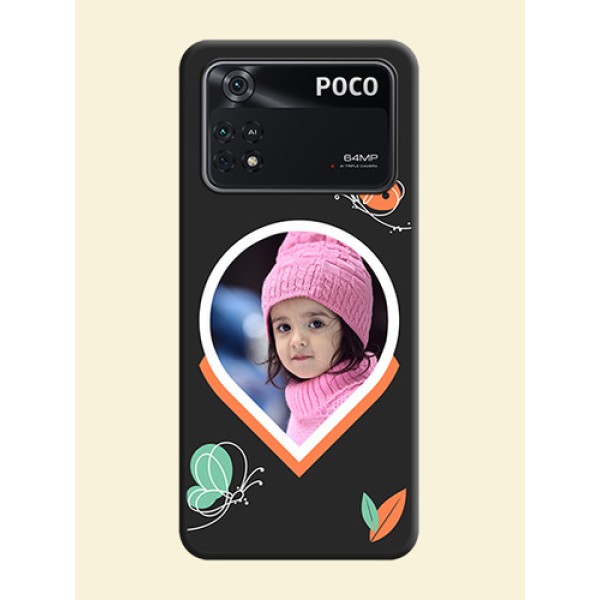 Upload Pic With Simple Butterly Design On Space Black Personalized Soft Matte Phone Covers -Poco M4 Pro 4G Upload Pic With Simple Butterly Design On Space Black Personalized Soft Matte Phone Covers -Poco M4 Pro 4G