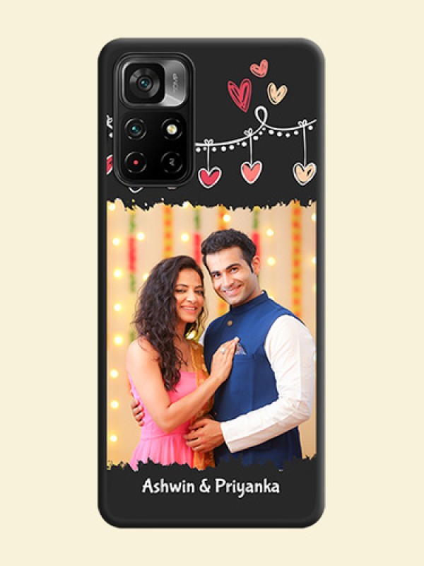 Pink Love Hangings with Name on Space Black Custom Soft Matte Phone Cases - Poco M4 Pro 5G
