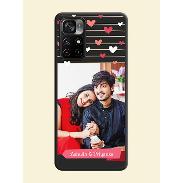 Love Pattern with Name on Pink Ribbon  on Photo on Space Black Soft Matte Back Cover - Poco M4 Pro 5G