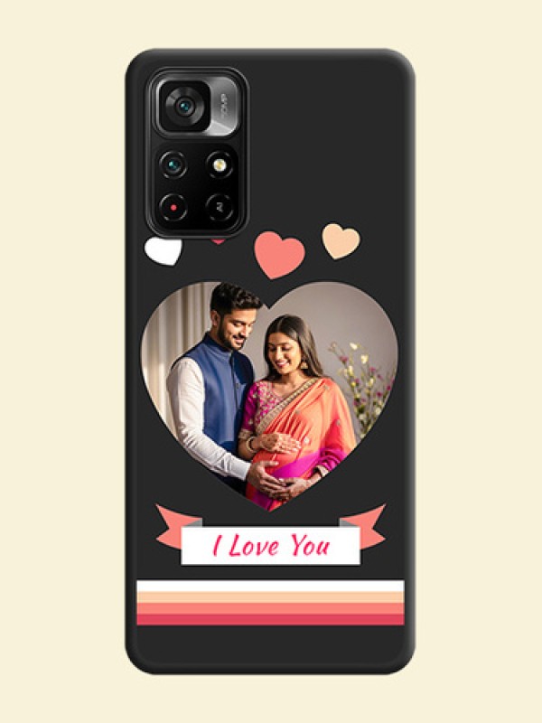 Love Shaped Photo with Colorful Stripes on Personalised Space Black Soft Matte Cases - Poco M4 Pro 5G