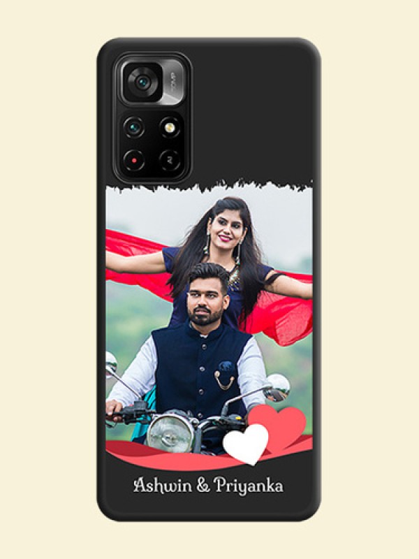Pin Color Love Shaped Ribbon Design with Text on Space Black Custom Soft Matte Phone Back Cover - Poco M4 Pro 5G