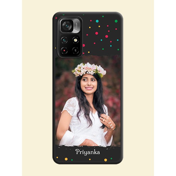 Multicolor Dotted Pattern with Text on Space Black Custom Soft Matte Phone Back Cover - Poco M4 Pro 5G Multicolor Dotted Pattern with Text on Space Black Custom Soft Matte Phone Back Cover - Poco M4 Pro 5G