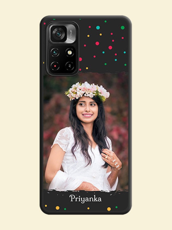 Multicolor Dotted Pattern with Text on Space Black Custom Soft Matte Phone Back Cover - Poco M4 Pro 5G