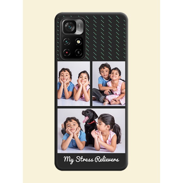 Cross Dotted Pattern with 2 Image Holder on Personalised Space Black Soft Matte Cases - Poco M4 Pro 5G Cross Dotted Pattern with 2 Image Holder on Personalised Space Black Soft Matte Cases - Poco M4 Pro 5G