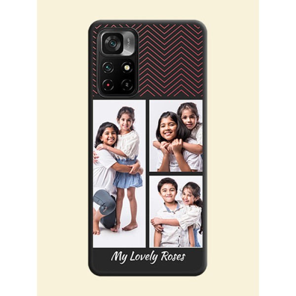 Wave Pattern with 3 Image Holder on Space Black Custom Soft Matte Back Cover - Poco M4 Pro 5G Wave Pattern with 3 Image Holder on Space Black Custom Soft Matte Back Cover - Poco M4 Pro 5G