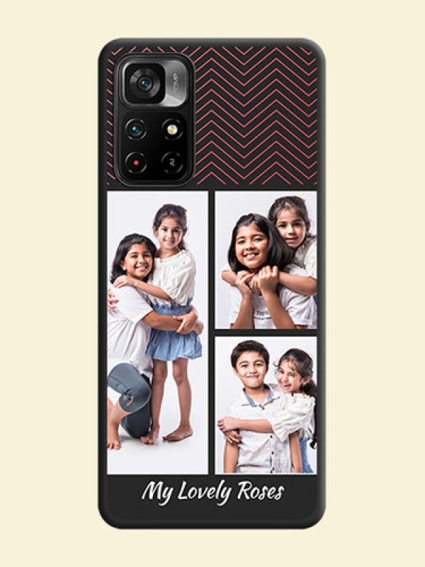 Wave Pattern with 3 Image Holder on Space Black Custom Soft Matte Back Cover - Poco M4 Pro 5G