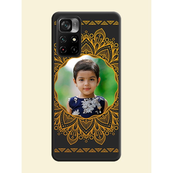 Round Image with Floral Design on Photo on Space Black Soft Matte Mobile Cover - Poco M4 Pro 5G Round Image with Floral Design on Photo on Space Black Soft Matte Mobile Cover - Poco M4 Pro 5G