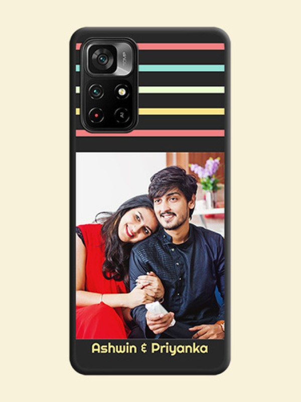 Color Stripes with Photo and Text on Photo on Space Black Soft Matte Mobile Case - Poco M4 Pro 5G