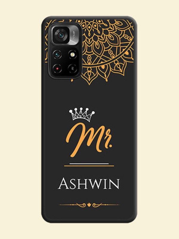 Mr Name with Floral Design  on Personalised Space Black Soft Matte Cases - Poco M4 Pro 5G