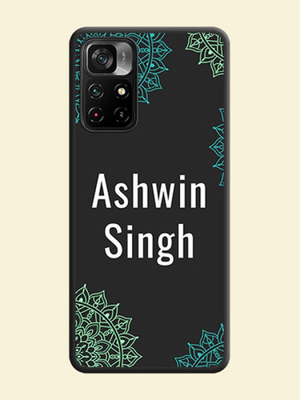 Your Name with Floral Design on Space Black Custom Soft Matte Back Cover - Poco M4 Pro 5G
