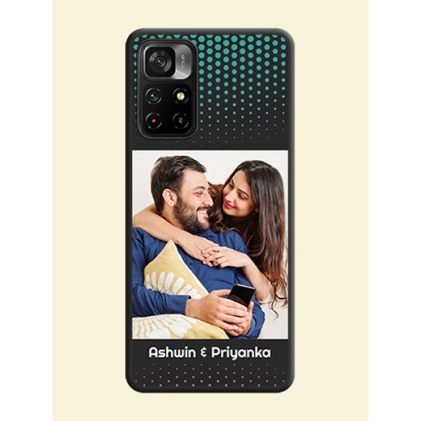 Faded Dots with Grunge Photo Frame and Text on Space Black Custom Soft Matte Phone Cases - Poco M4 Pro 5G Faded Dots with Grunge Photo Frame and Text on Space Black Custom Soft Matte Phone Cases - Poco M4 Pro 5G