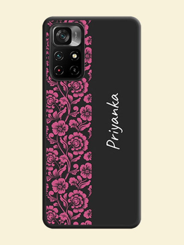 Pink Floral Pattern Design With Custom Text On Space Black Personalized Soft Matte Phone Covers -Poco M4 Pro 5G