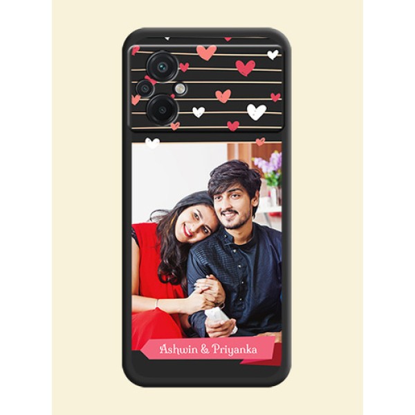 Love Pattern with Name on Pink Ribbon  on Photo on Space Black Soft Matte Back Cover - Poco M5
