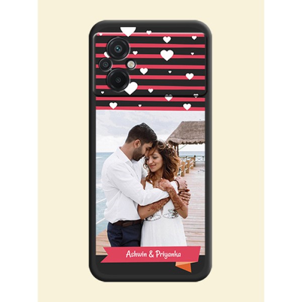 White Color Love Symbols with Pink Lines Pattern on Space Black Custom Soft Matte Phone Cases - Poco M5 White Color Love Symbols with Pink Lines Pattern on Space Black Custom Soft Matte Phone Cases - Poco M5